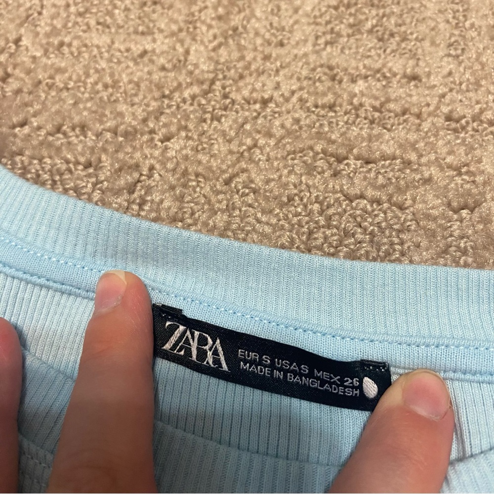 {Zara} Baby Blue Ribbed Sleeveless Crop Top | Ruffles ~ Size Small - Picture 5 of 16